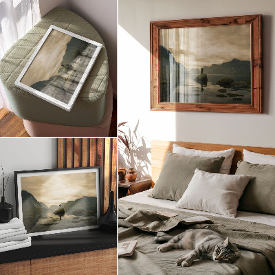 Poster Mountains lake person peaceful harmony of nature