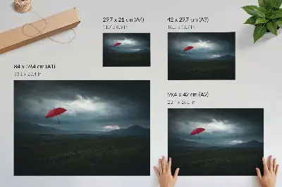 Photo canvas red umbrella under dark mountain clouds