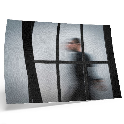 Decorative canvas print Black silhouette behind a glass frame, gray minimalism
