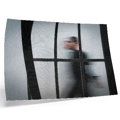 Decorative canvas print black silhouette behind a glass frame in gray minimalism