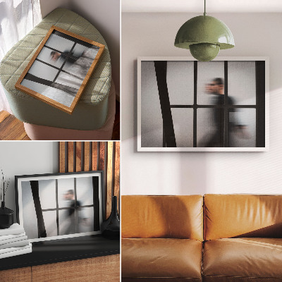 Decorative canvas print Black silhouette behind a glass frame, gray minimalism