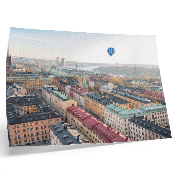 Photo canvas Colorful city balloon over buildings sky