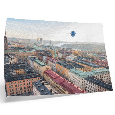 Photo canvas Colorful city balloon over buildings sky