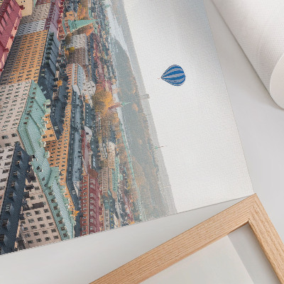 Photo canvas Colorful city balloon over buildings sky