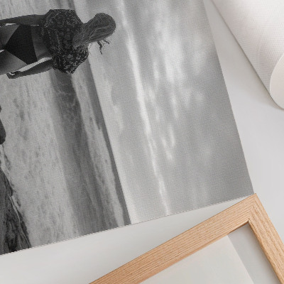 Photo canvas Black and white scene with a figure by the water