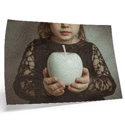 Decorative canvas print girl with white fruit and mysterious atmosphere