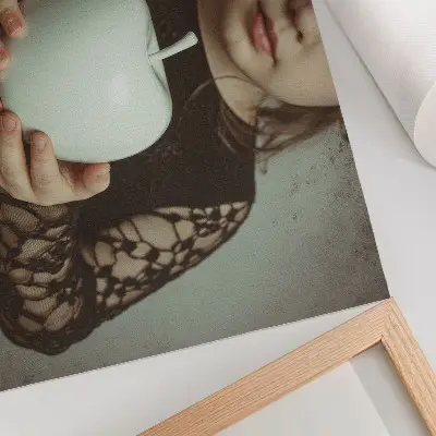 Decorative canvas print girl with white fruit and mysterious atmosphere