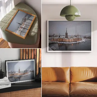 Photo canvas featuring a picturesque winter city architecture