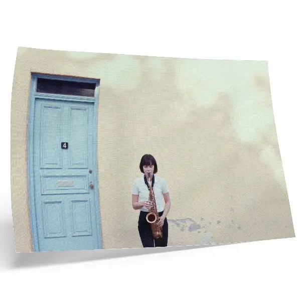 Minimalist poster with bright peace and music themed design