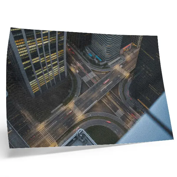 Poster Aerial city panorama with night lights and modern architecture