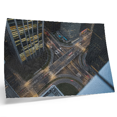 Poster City panorama from above, lights at night, modernity
