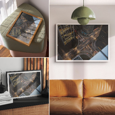 Poster City panorama from above, lights at night, modernity