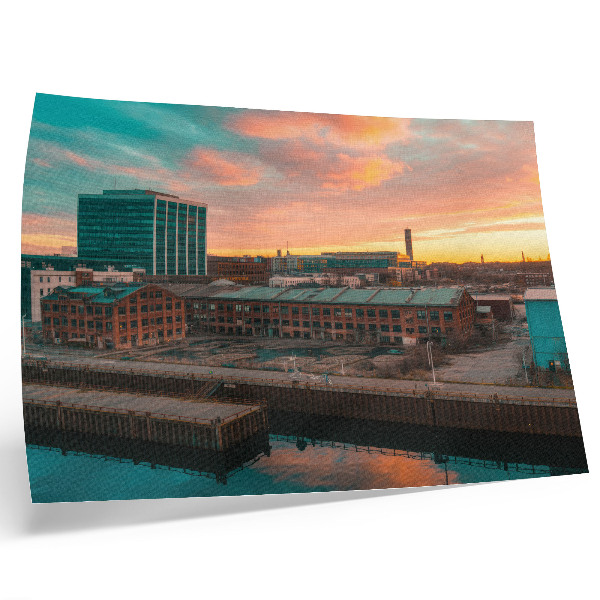 Decorative canvas print Industrial buildings sunset peaceful atmosphere