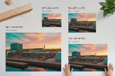 Decorative canvas print industrial buildings at sunset in a peaceful atmosphere