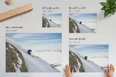 Photo canvas skier on white peaks against a blue sky