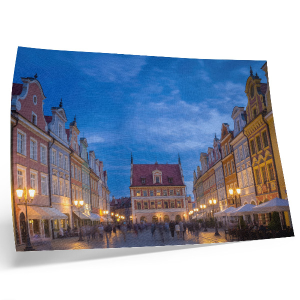 Poster Historic tenement houses in the evening with colorful light
