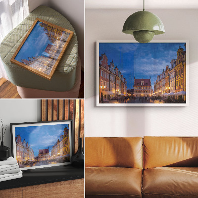 Poster Historic tenement houses in the evening with colorful light
