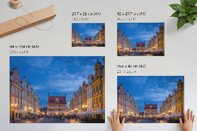 Poster Historic tenement houses in the evening with colorful light