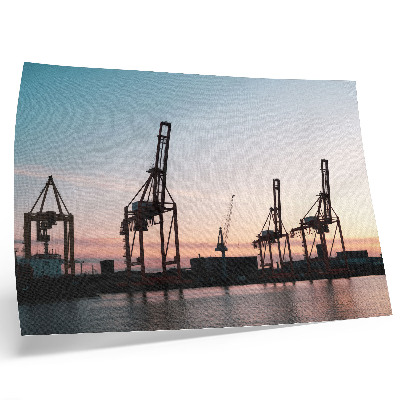 Photo canvas Cranes in the port at sunset