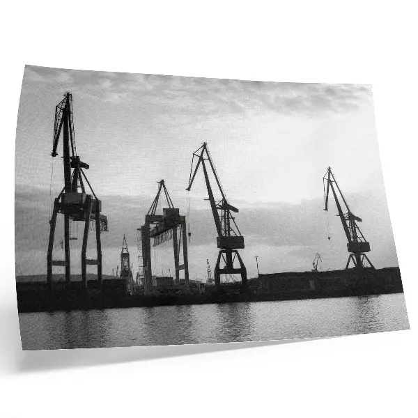 Decorative canvas print minimalist harbor cranes in black and white