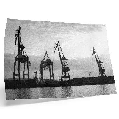 Decorative canvas print minimalist harbor cranes in black and white