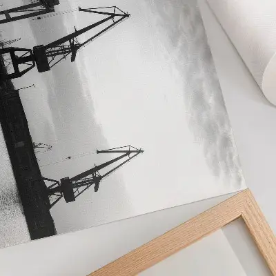 Decorative canvas print minimalist harbor cranes in black and white