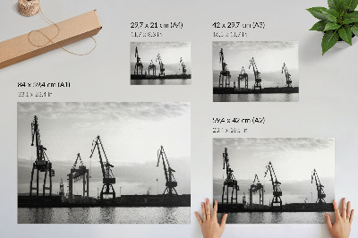 Decorative canvas print Harbor cranes minimalist design black and white