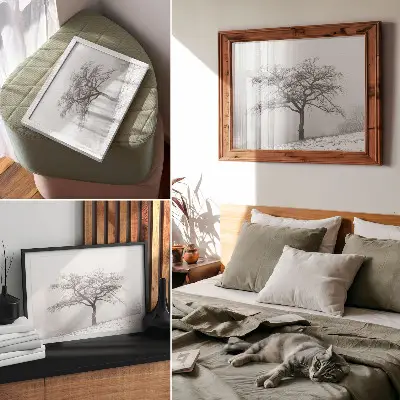 Decorative canvas print lonely tree in winter with a minimalist aesthetic