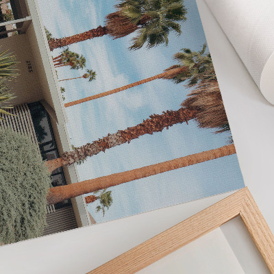 Poster Exotic palm trees modernist house classic car