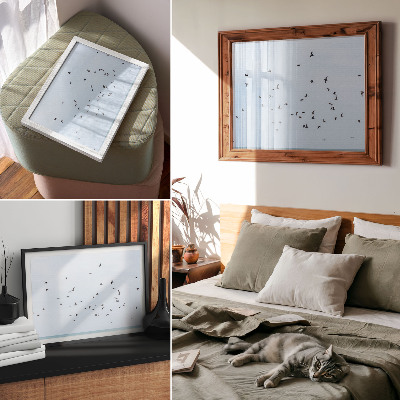 Decorative canvas print A flock of birds over the blue sea