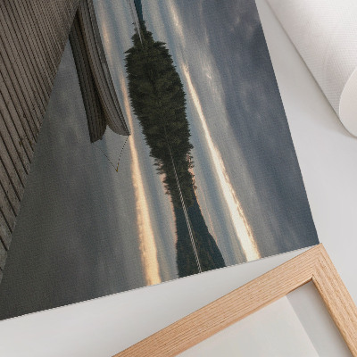 Decorative canvas print Lake, boat, forest, clouds, calming atmosphere