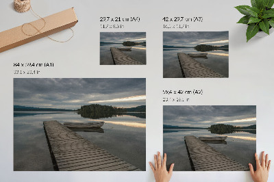 Decorative canvas print Lake, boat, forest, clouds, calming atmosphere