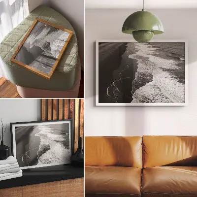 Photo canvas black and white waves on a quiet sandy beach