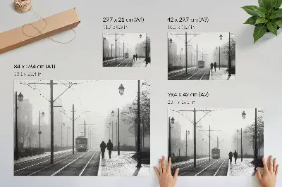 Decorative canvas print tram in streetlights with urban atmosphere