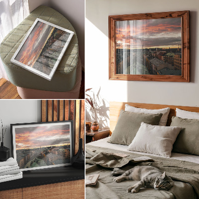 Photo canvas Sunset over the city panorama colors