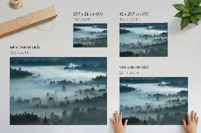 Decorative canvas print green trees in the fog with a peaceful atmosphere and subdued colors