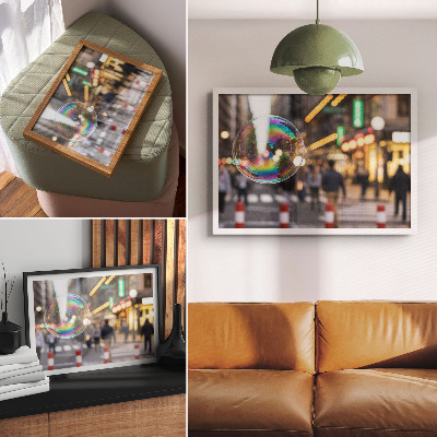 Photo canvas A vibrant city street with a reflective bubble