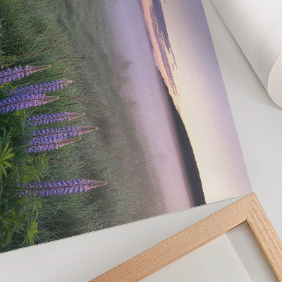 Decorative canvas print Wooden cottage picturesque fog flowers nature