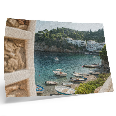 Decorative canvas print Boats bay Mediterranean hills