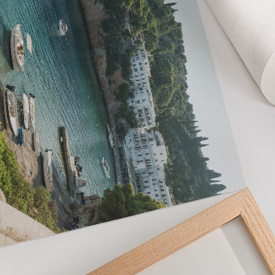 Decorative canvas print Boats bay Mediterranean hills
