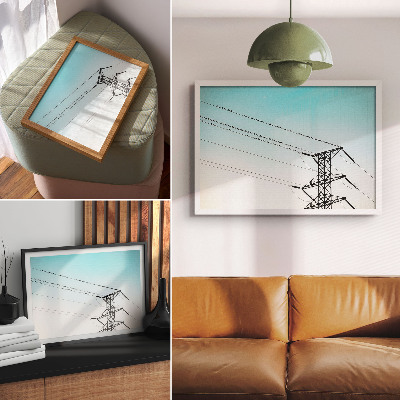 Decorative canvas print Birds on power lines blue sky
