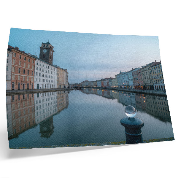 Poster Pastel tenement houses reflected in the canal water