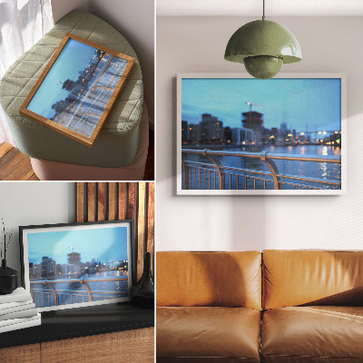 Decorative canvas print City waterfront in the evening with blurred lights