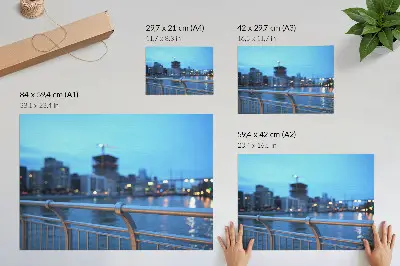 Decorative canvas print city waterfront at evening with blurred lights