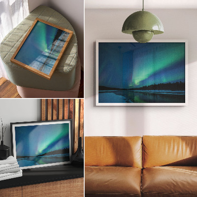 Photo canvas Aurora Borealis over a frozen lake at night
