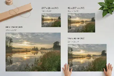 Decorative canvas print foggy morning lake scene with natural reflections