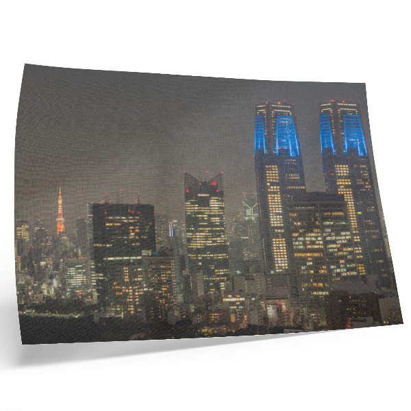 Decorative canvas print Skyscrapers illuminated night city modern buildings