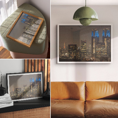 Decorative canvas print Skyscrapers illuminated night city modern buildings