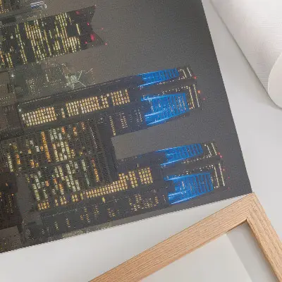 Decorative canvas print featuring illuminated skyscrapers in a modern city at night