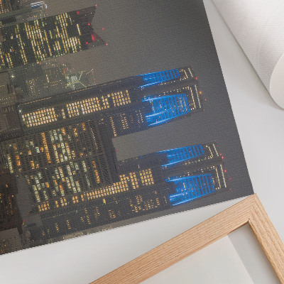 Decorative canvas print Skyscrapers illuminated night city modern buildings